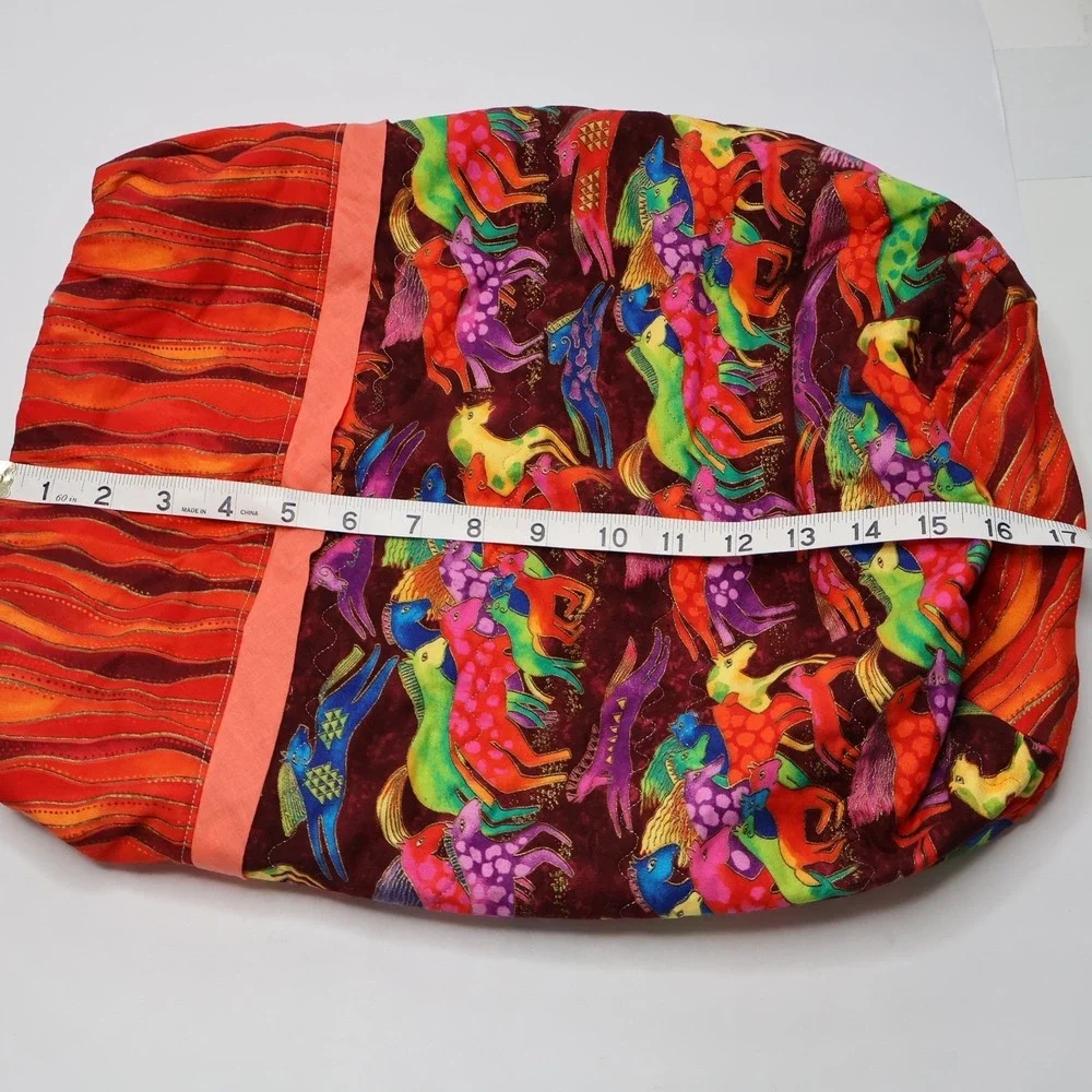 Handmade‎ Laurel Burch Fabric Horse Drawstring Bag Quilted Colorful Psychedelic